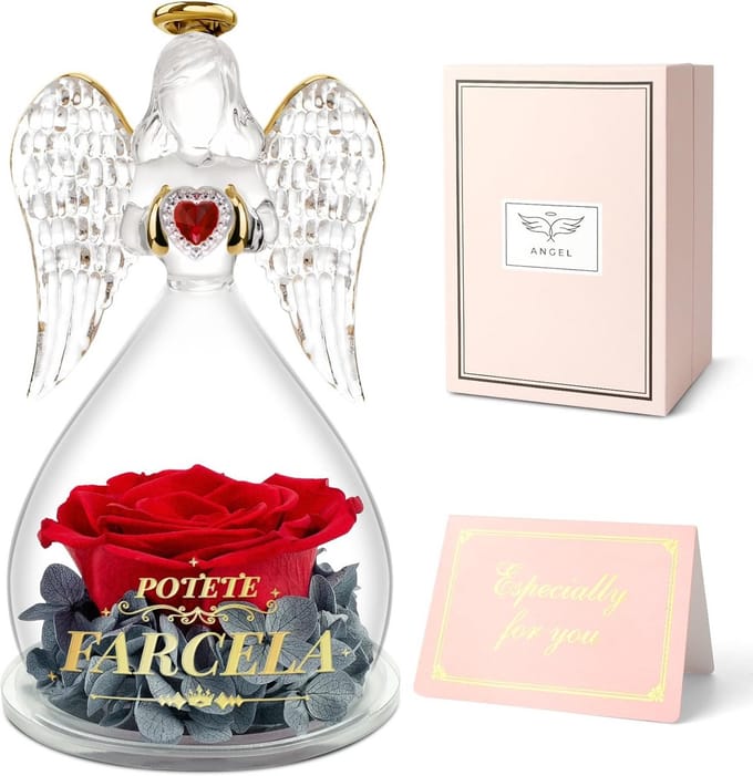 Eeuwige Roos met Engelfiguur als Cadeau