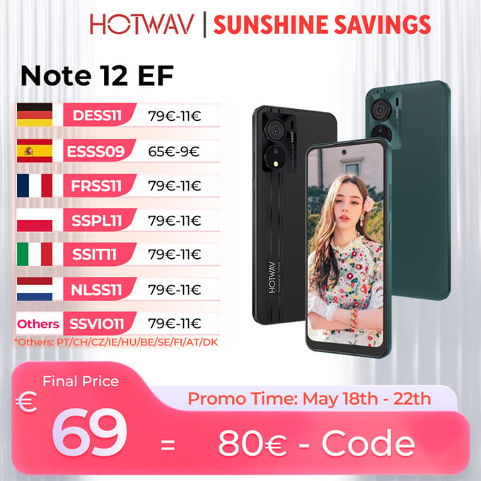 HOTWAV Note 12 EF Ultradunne smartphone 6,8 '' Groot display Android 14 5160 mAh Mobiele telefoon 4 GB + 128 GB Octa-Core 48 MP mobiele telefoon