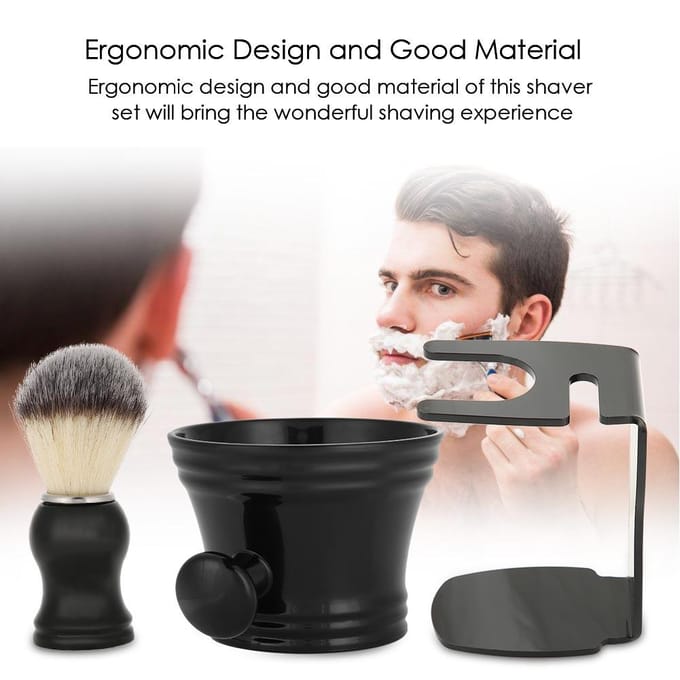 3-IN-1 Scheerkwast Set Met Kwaststandaard & Zeepbakje Mannen Scheerset Gereedschap black