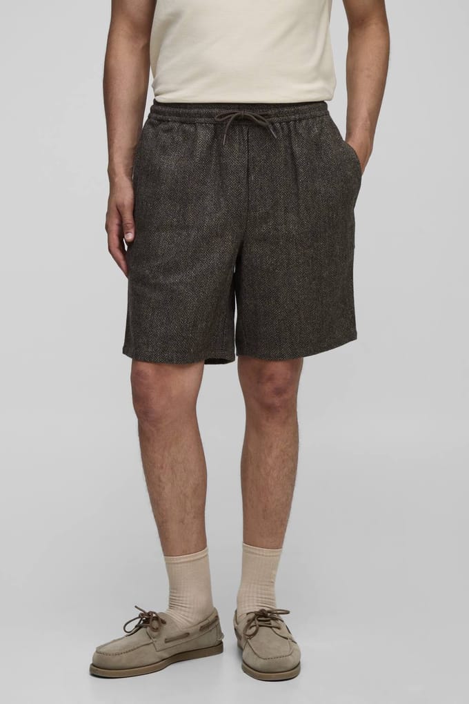 Shorts met elastische taille en relaxed fit in visgraatmotief | Brown | Size 32