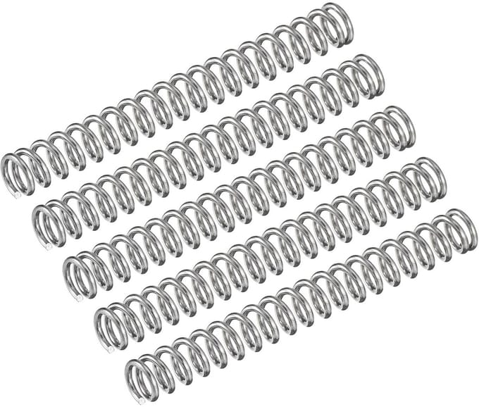 Set van 5 Compressieveren 304 RVS 5mm Buitendiameter 50mm Lengte