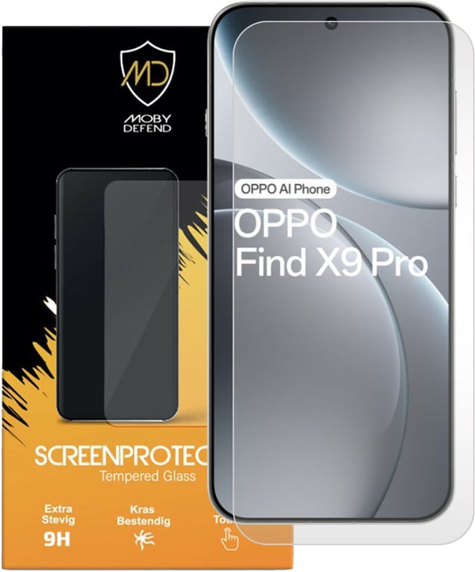 MobyDefend Screenprotector - Geschikt voor Oppo Find X9 Pro - Case-Friendly Screensaver - Gehard Glas
