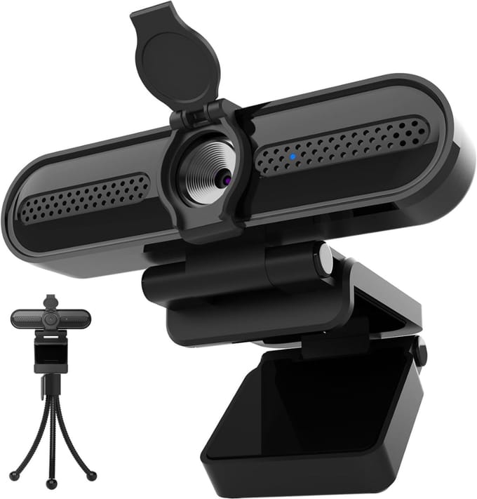 HEZIVO® Webcam voor PC - Ruisvrije Microfoon - Laptop Webcam USB - 78° Groothoek - Met Statief en Cover - Plug & Play