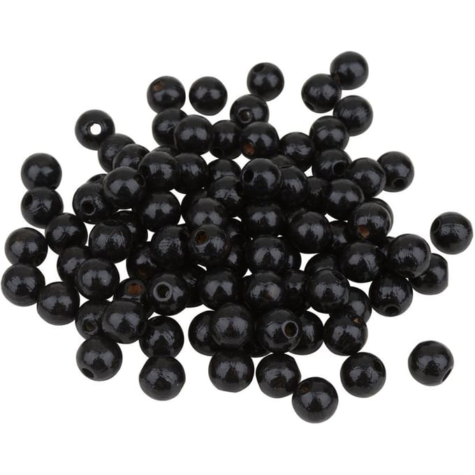 Houten kralen, Ø 8 mm, 85 stuks - Zwart