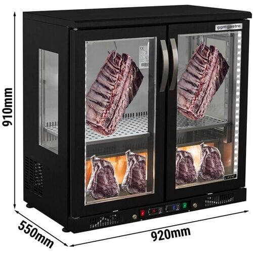 GGM Gastro Dry Aging Fleischreifeschrank - 920mm - 2 Glastüren - Schwarz Zwart