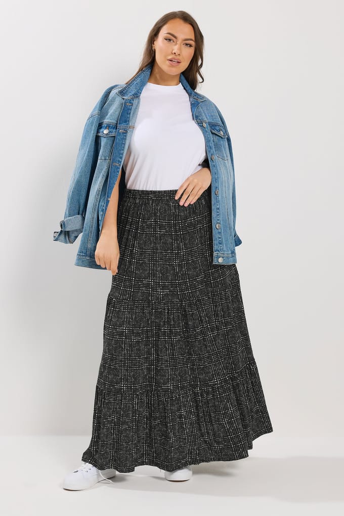 Yours Zwarte Gelaagde Rok Met Abstracte Print En Ruiten Size 48