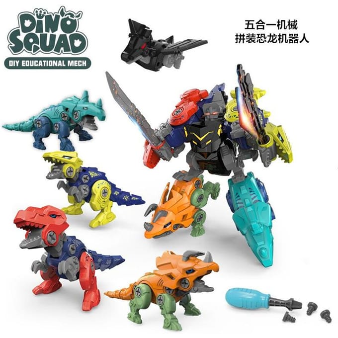 5 EN 1 Assemblage Enfants Dinosaure Transformation Dino Robot Dinosaure Constructeur Vis Bricolage Ensemble Briques Démontage Tournevis Modèle Jouets Parfaits black