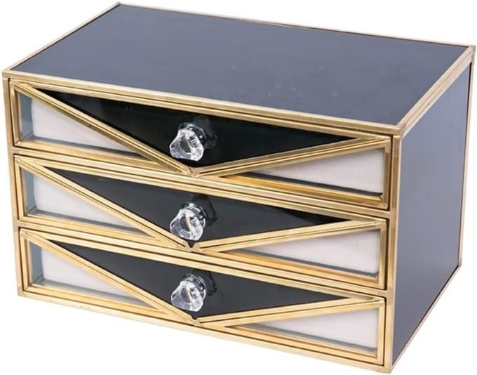 Sieraden Organizer - Glazen Doos - Sieraden Opbergen - Met 3 Laden - 24x135x195cm - Messing