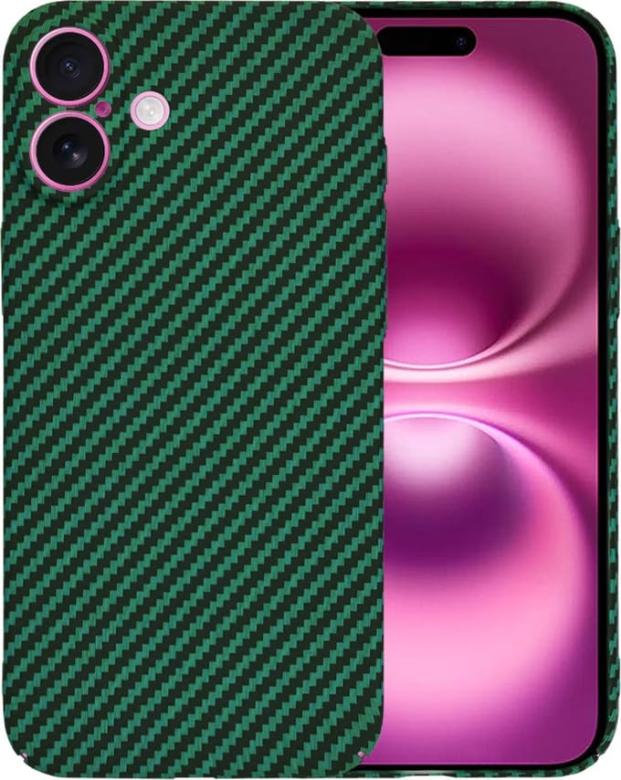 Hoesje geschikt voor Apple iPhone 16 Plus - Techsuit Carbonite FiberShell Carbon Back Cover - Groen