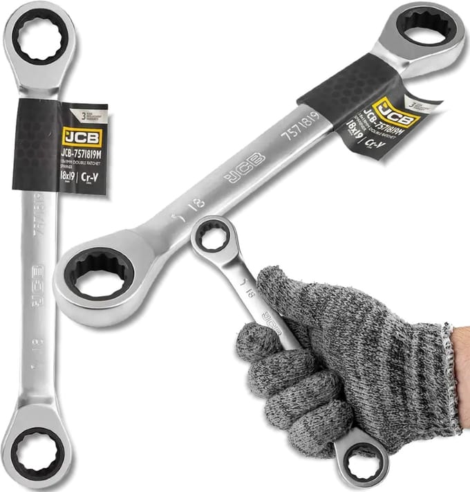 JCB - Steeksleutel met Ratelsleutel - 18x19mm - Cr-V Staal - 12-puntig