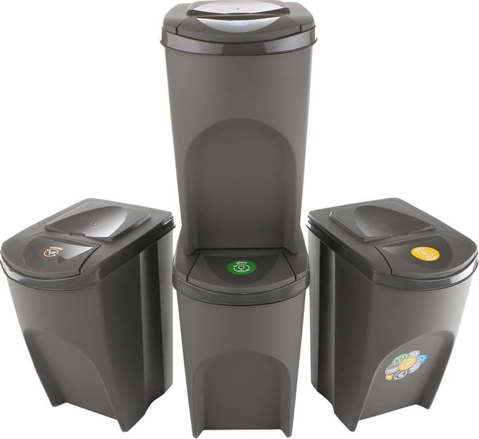 Prosperplast Sortibox scheidingsbakken set 4x35L - Grijs