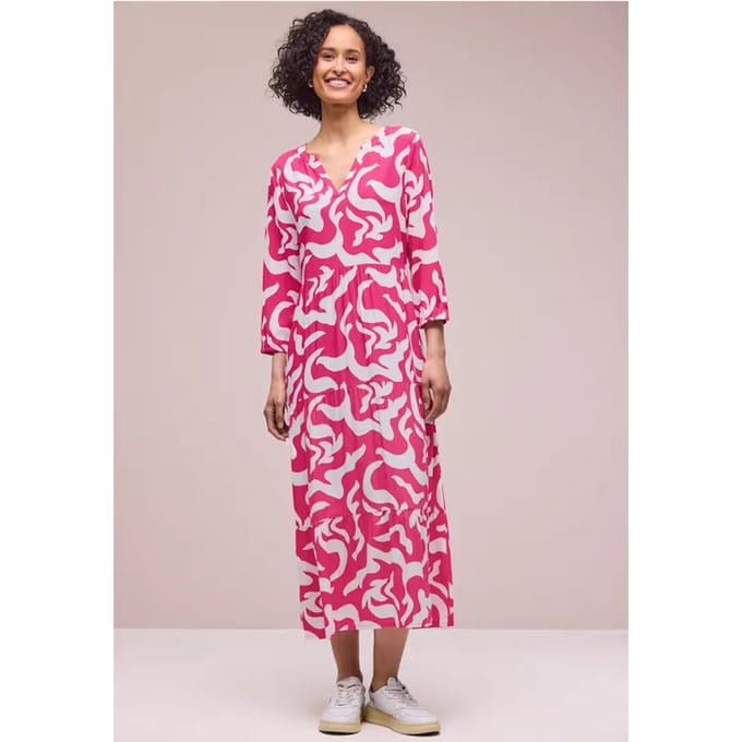 Midi-jurk met gespleten hals en print