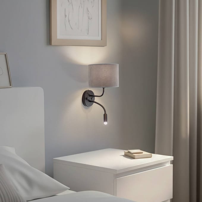 Duolla Wandlamp Roller, fluweel grijs, zwart, met leeslampje