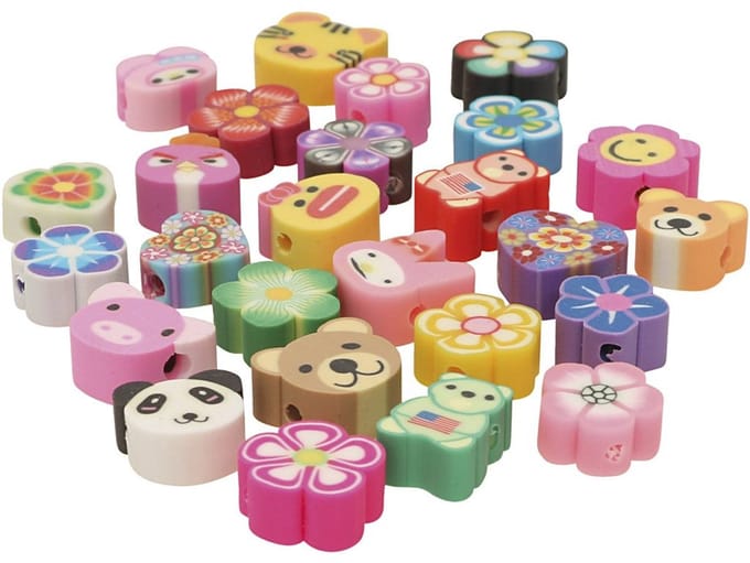 CC Animal and flower beads, dia. 10 mm, hole size 1,5 mm, 200 asstd./ 1 pack