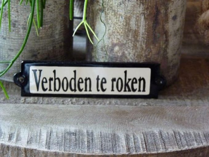 Emaille deurbordje recht 'Verboden te roken'