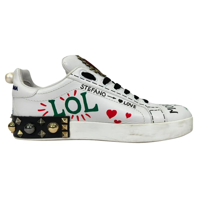 Dolce & Gabbana Geprinte Portofino Sneakers in Witte Lederen