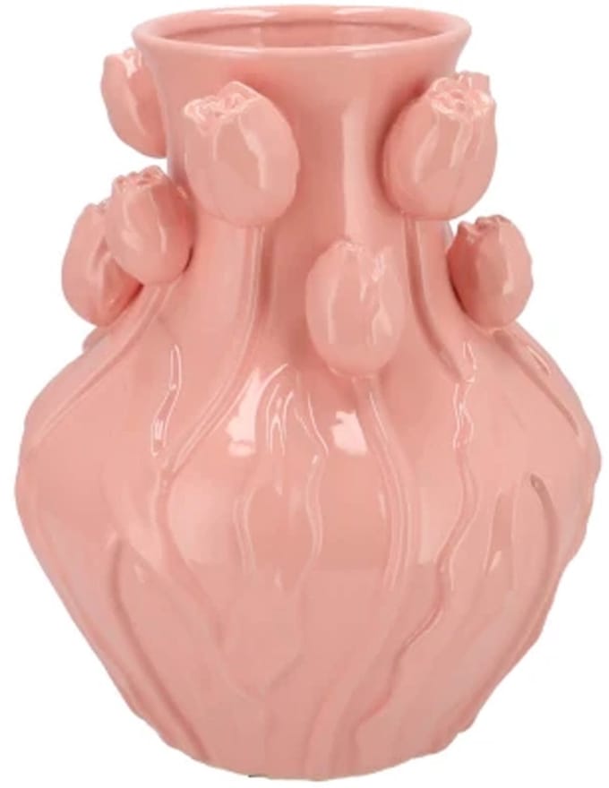 DK Design Bloemenvaas Mara - roze - 28 x 28 x 35 cm - tulpvormige hals - moderne vaas