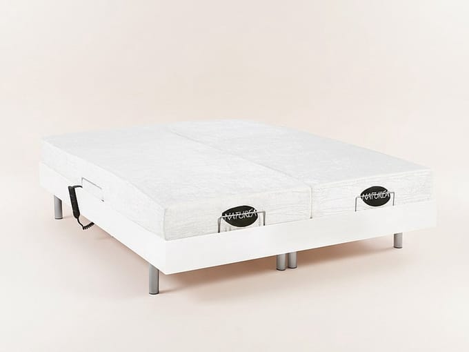 Vente-unique Bed met elektrische lattenbodem hout wit 2 x 70 x 190 cm