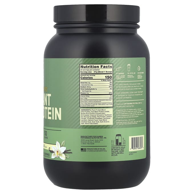 Optimum Nutrition, Gold Standard 100% Plantaardig Eiwit, Romige Vanille, 1,63 lbs (740 gr)