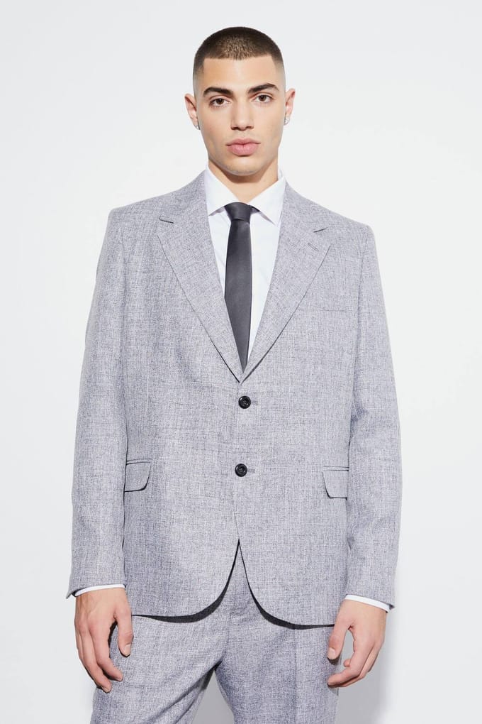 Oversized Boxy Textured Marl Blazer | Light Grey | Size 48