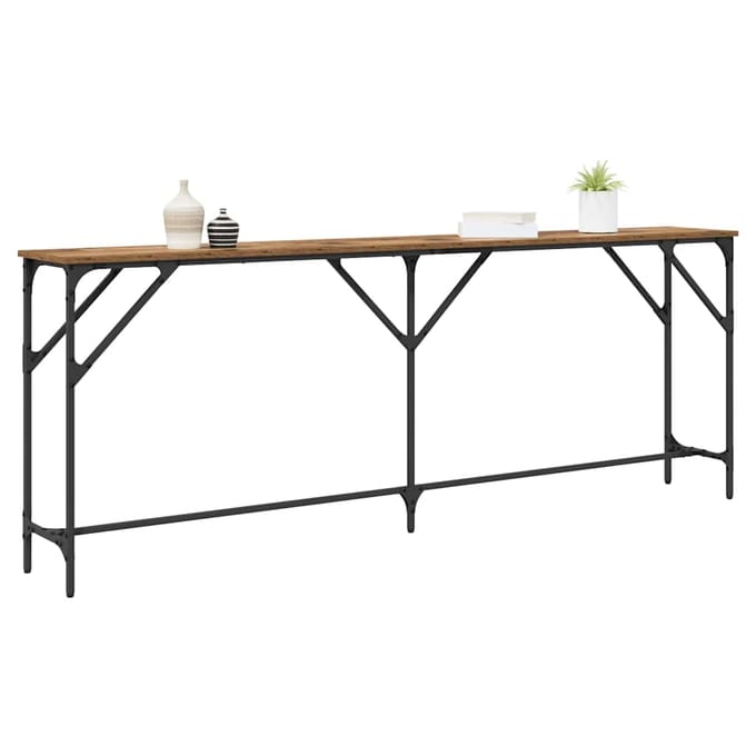 vidaXL - Wandtafel - Oud - Hout - 200 - x - 29 - x - 75 - cm - Samengesteld - hout - en - metaal
