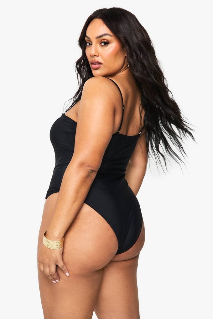 boohoo Dames Plus Tummy Control Cross Over Badpak | Black | Maat: 26