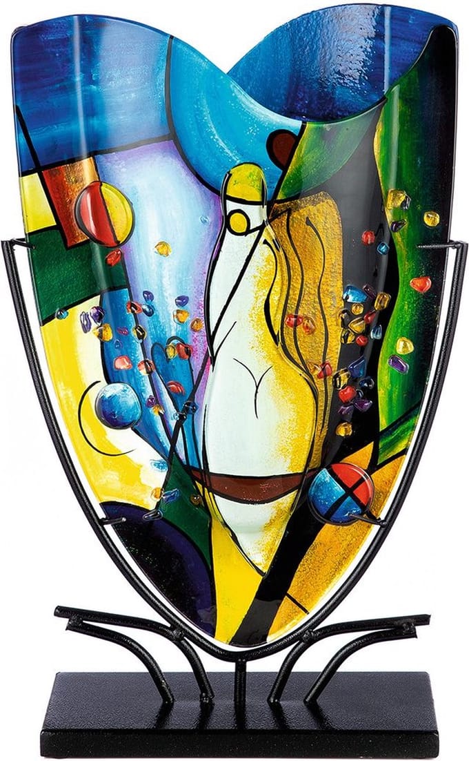 Decoratie vaas Bleu moon - vaas glas - multi color - 10x35x58 handwerk art