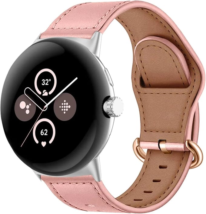 Strap-it Modern leren bandje geschikt voor Google Pixel Watch 5 (45 mm) / 4 (45 mm) / 3 (45 mm) - Roze
