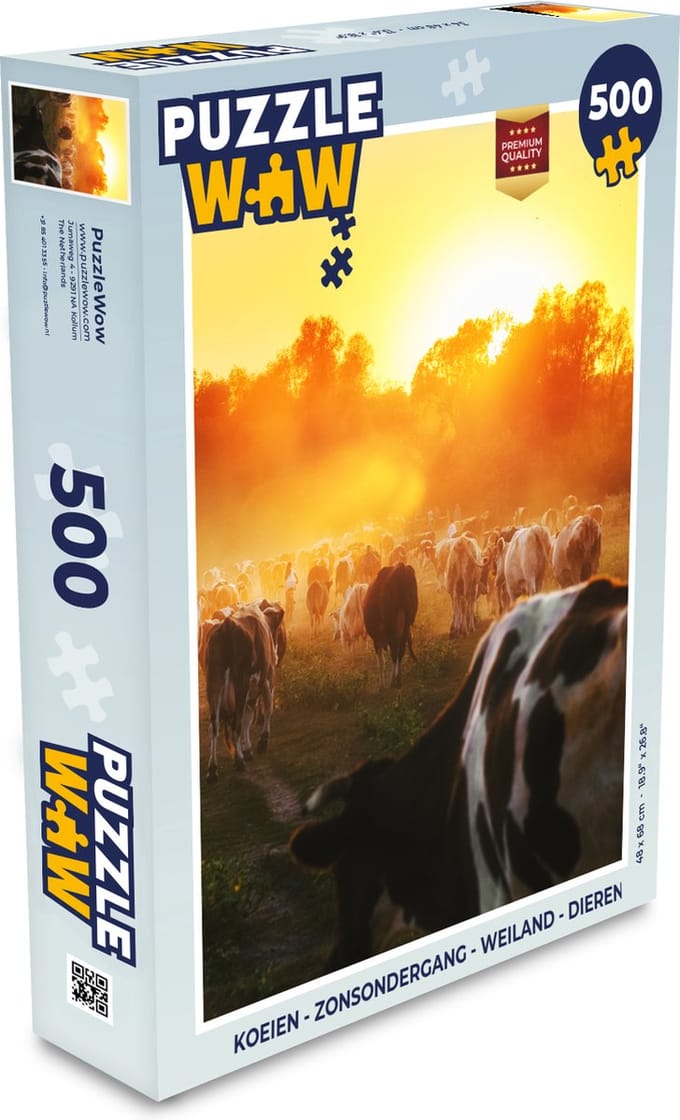 Puzzel Koeien - Zonsondergang - Weiland - Dieren - Legpuzzel - Puzzel 500 stukjes