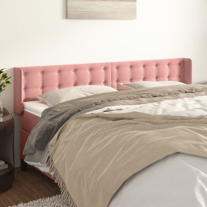 vidaXL - Hoofdbord - met - randen - 183x16x78/88 - cm - fluweel - roze