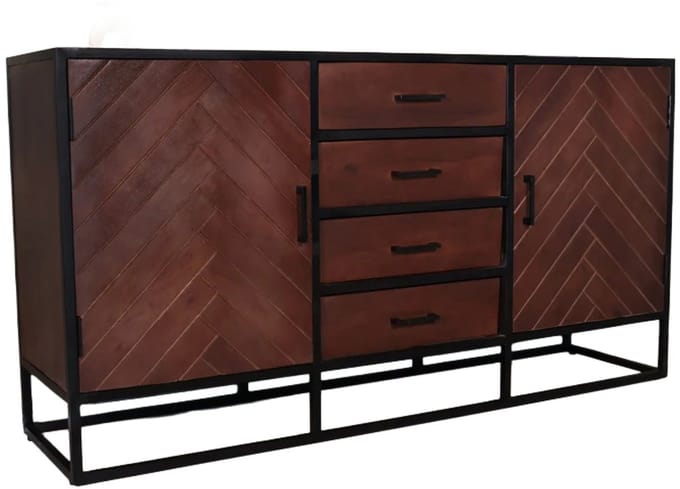 Dressoir visgraat mangohout 160cm walnoot Cody industrieel duurzaam mango kast