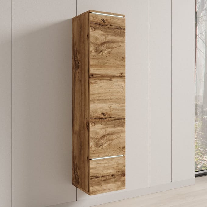 Meubella - Verity - Vitrinekast met LED - Eikenpatroon - 30x33x130 cm