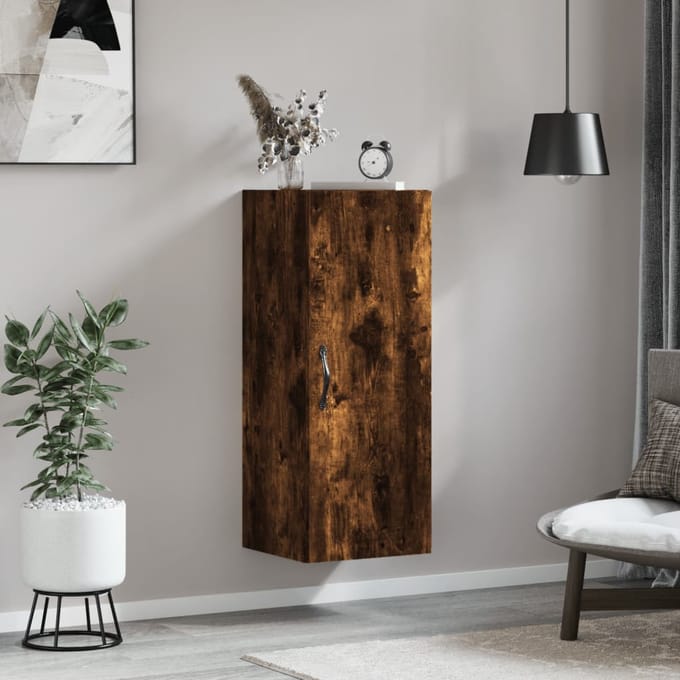 vidaXL - Wandkast - 34,5x34x90 - cm - bewerkt - hout - gerookt - eikenkleurig