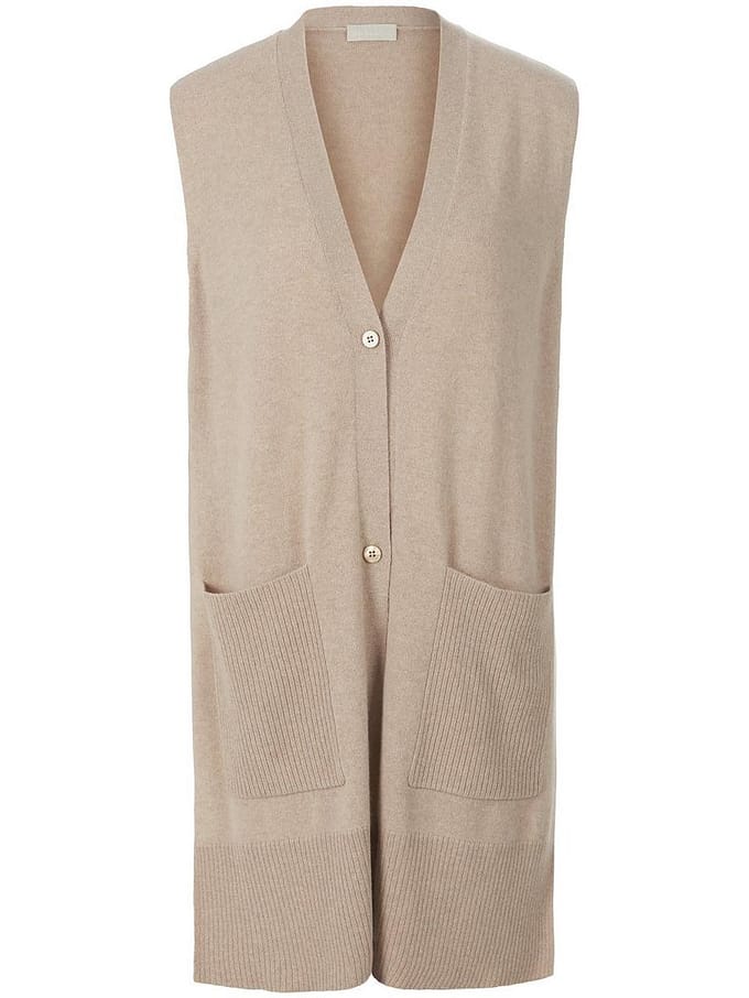 Lang mouwloos vest V-hals Van Peter Hahn beige