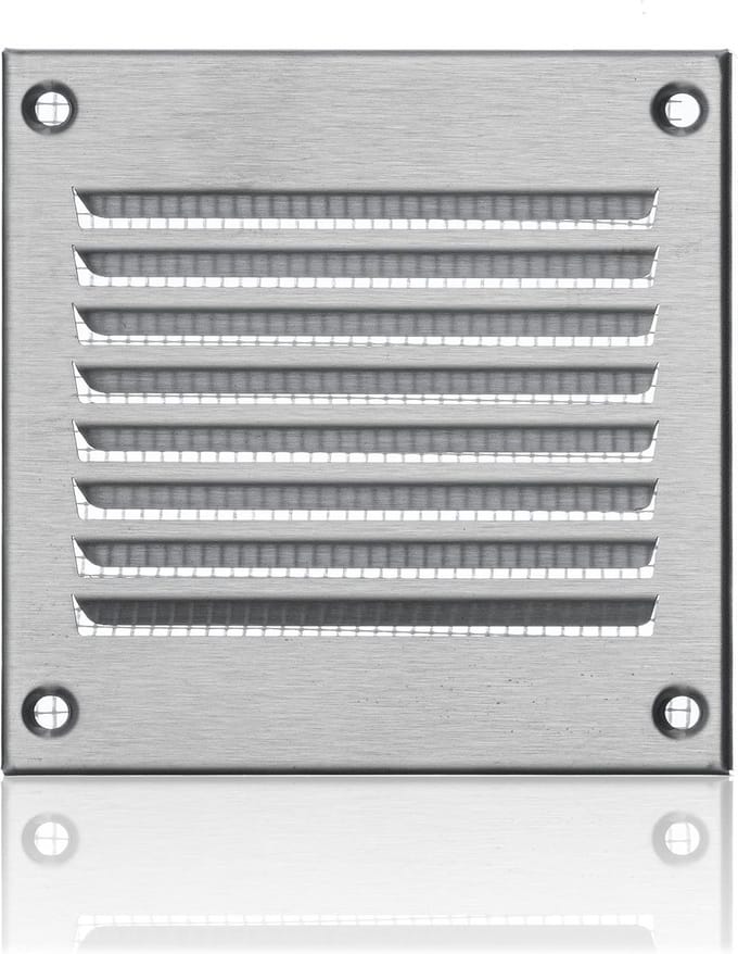 Ventilatierooster RVS 100x100mm met Muggengaas voor Buitenmuur