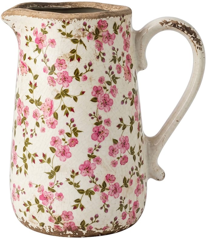 Clayre & Eef Decoratie Kan Beige Keramiek Bloemen