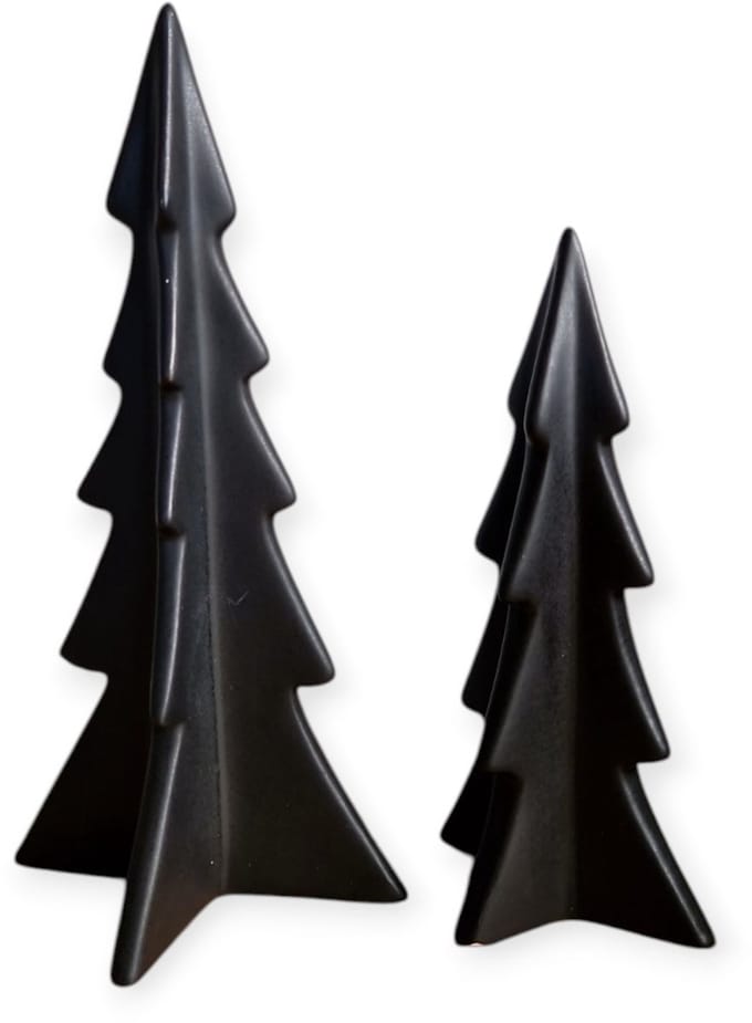 Boltze - Kerstbomen - Keramiek - Set van 2 - Zwart - 16 en 20cm hoog