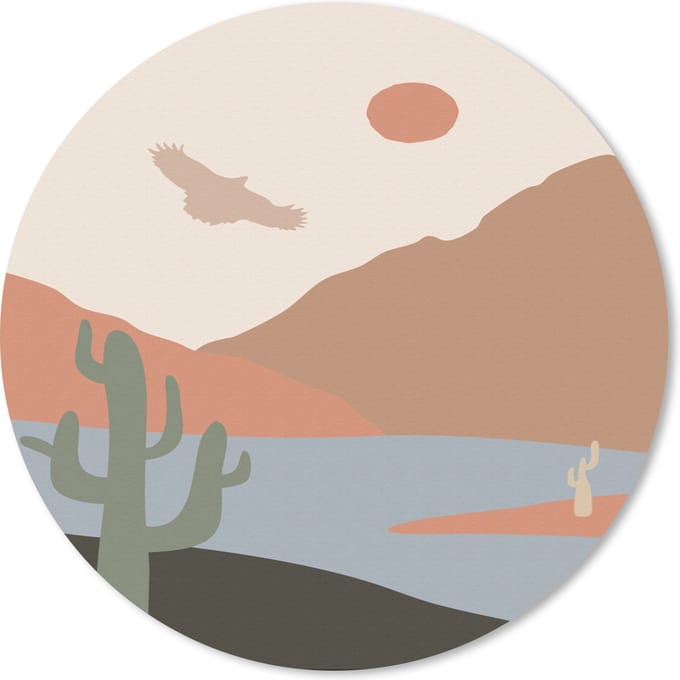 Muismat rond 20x20 cm - Mousepad Pastel - Vogel - Woestijn - Ronde muismatten