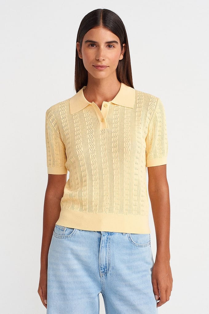 Getextureerde Kant Gebreide Polo Blouse