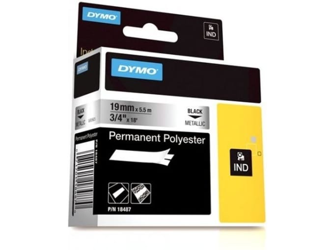 DYMO Rhino industriële labels | Permanent Polyester | 19 mm x 3,5 m | zwarte afdruk op metallic | zelfklevende labels voor Rhino & LabelManager labelprinters