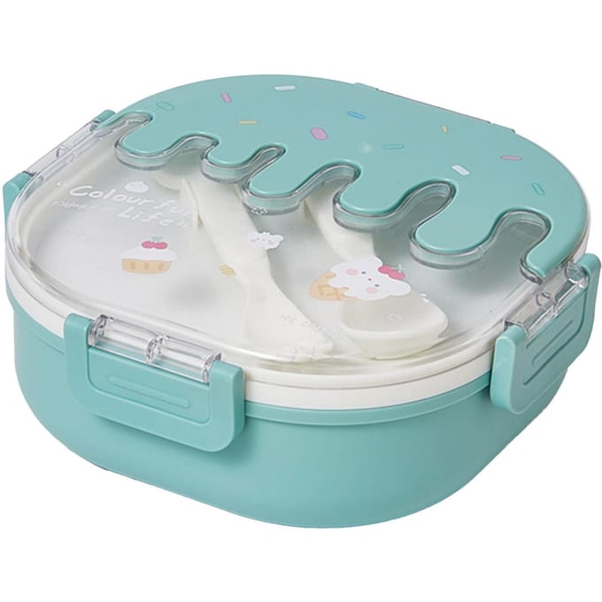 Bento Lunchbox voor Kinderen Volwassenen 3 Compartimenten Plastic Leuke IJs Lunch Snack Containers met Green white