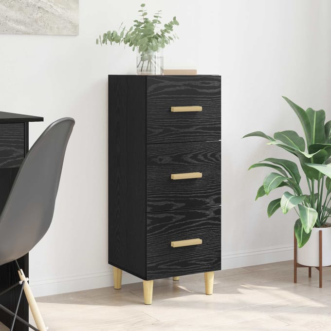 vidaXL - Dressoir - Zwart - eiken - 34.5 - x - 34 - x - 90 - cm - Bewerkt - hout