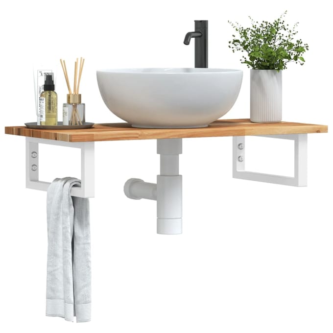 vidaXL - Badkamer - wandschap - staal - en - massief - acaciahout