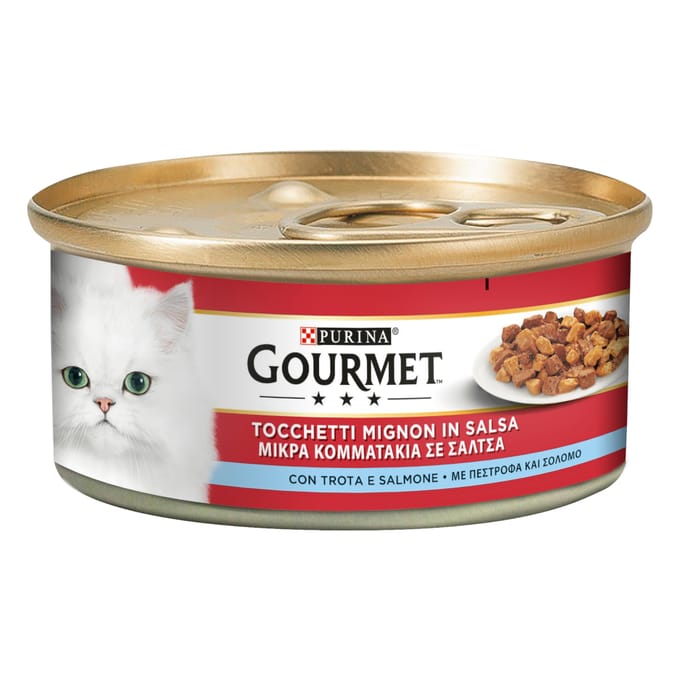 24 x 195g Gourmet natvoer voor katten met forel & Zalm