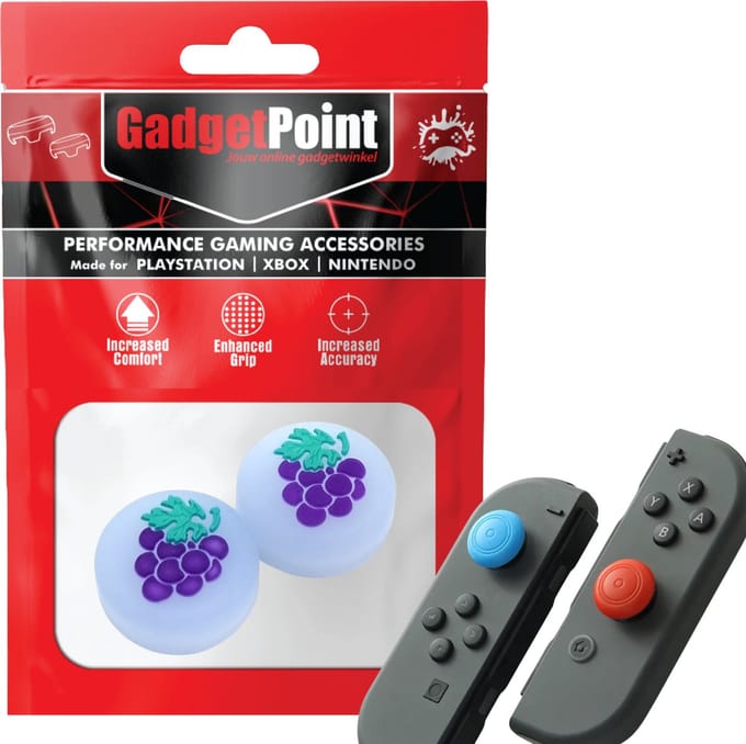 Gadgetpoint - Thumb Grips voor Nintendo Switch Joy-Con Controllers - Gaming Thumbgrips - Performance Anti-Slip Thumbsticks - Bescherming Accessoires - Fruit - Druif grijs