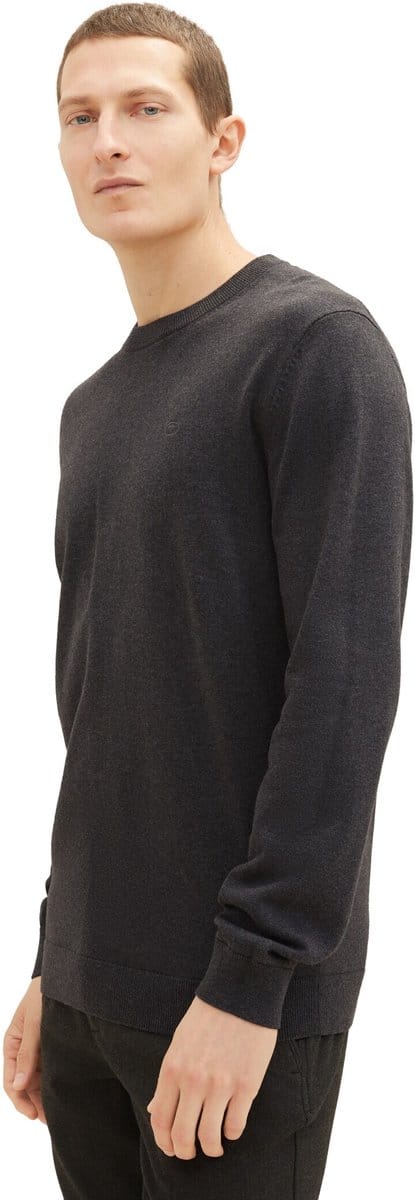 Tom Tailor - Gebreide trui van katoen - Maat M - Black Grey Melange
