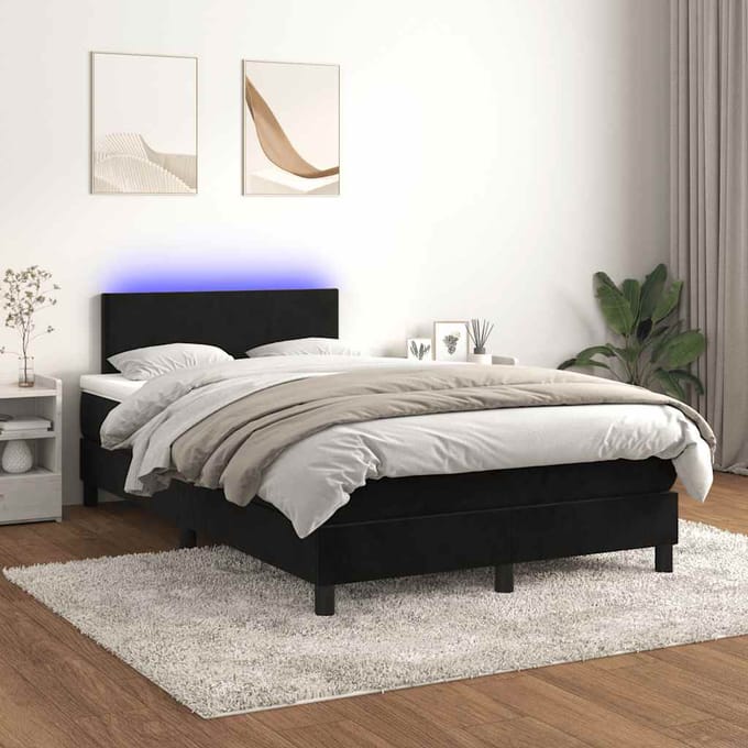 vidaXL - Boxspring - met - matras - en - LED - fluweel - zwart - 120x200 - cm