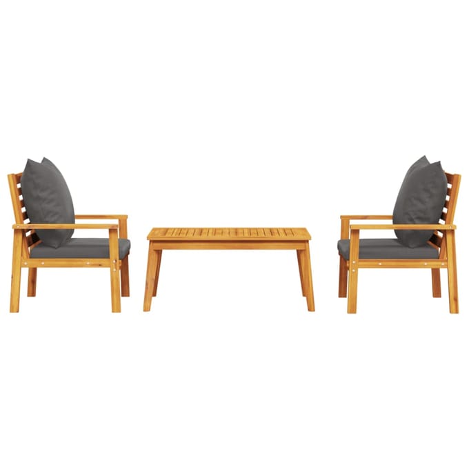 vidaXL - 3-delige - Loungeset - met - kussens - massief - acaciahout