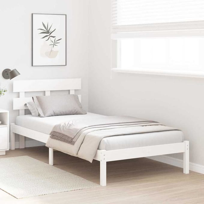 vidaXL - Bedframe - met - hoofdeinde - Wit - 90 - x - 200 - cm - Massief - grenenhout