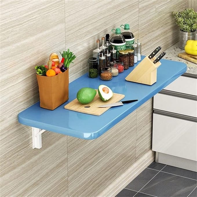 Opklapbare wandtafel - Zwevende commode - Ruimtebesparend werken - Neerklapbaar blad - 100x50cm - Blauw
